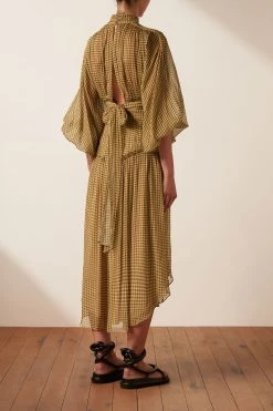 Shona Joy ELEONORA LONG SLEEVE OPEN BACK MIDI DRESS