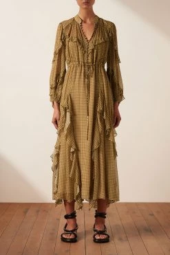 Shona Joy BEST SELLERS ELEONORA DRAWSTRING FRILL MIDI DRESS