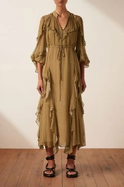 Shona Joy BEST SELLERS ELEONORA DRAWSTRING FRILL MIDI DRESS