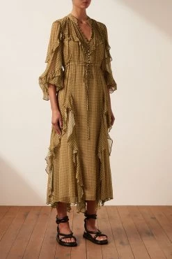 Shona Joy BEST SELLERS ELEONORA DRAWSTRING FRILL MIDI DRESS