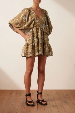 Shona Joy DRESSES CECILIA LINEN PLUNGED BALLOON SLEEVE MINI DRESS 11 Shona Joy DRESSES CECILIA LINEN PLUNGED BALLOON SLEEVE MINI DRESS