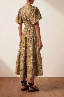 Shona Joy DRESSES CECILIA LINEN TIE FRONT TIERED MIDI DRESS