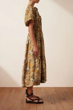 Shona Joy DRESSES CECILIA LINEN TIE FRONT TIERED MIDI DRESS