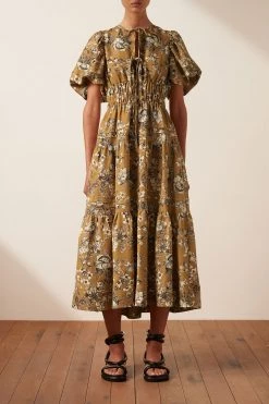 Shona Joy DRESSES CECILIA LINEN TIE FRONT TIERED MIDI DRESS
