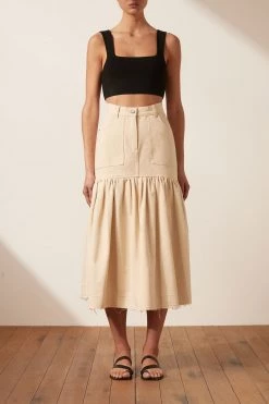 Shona Joy SIERRA FIT AND FLARE MIDI SKIRT - CREAM SKIRTS