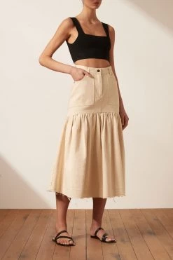 Shona Joy SIERRA FIT AND FLARE MIDI SKIRT - CREAM SKIRTS