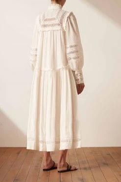Shona Joy DRESSES LUCIA BALLOON SLEEVE FRILL MIDI DRESS - IVORY