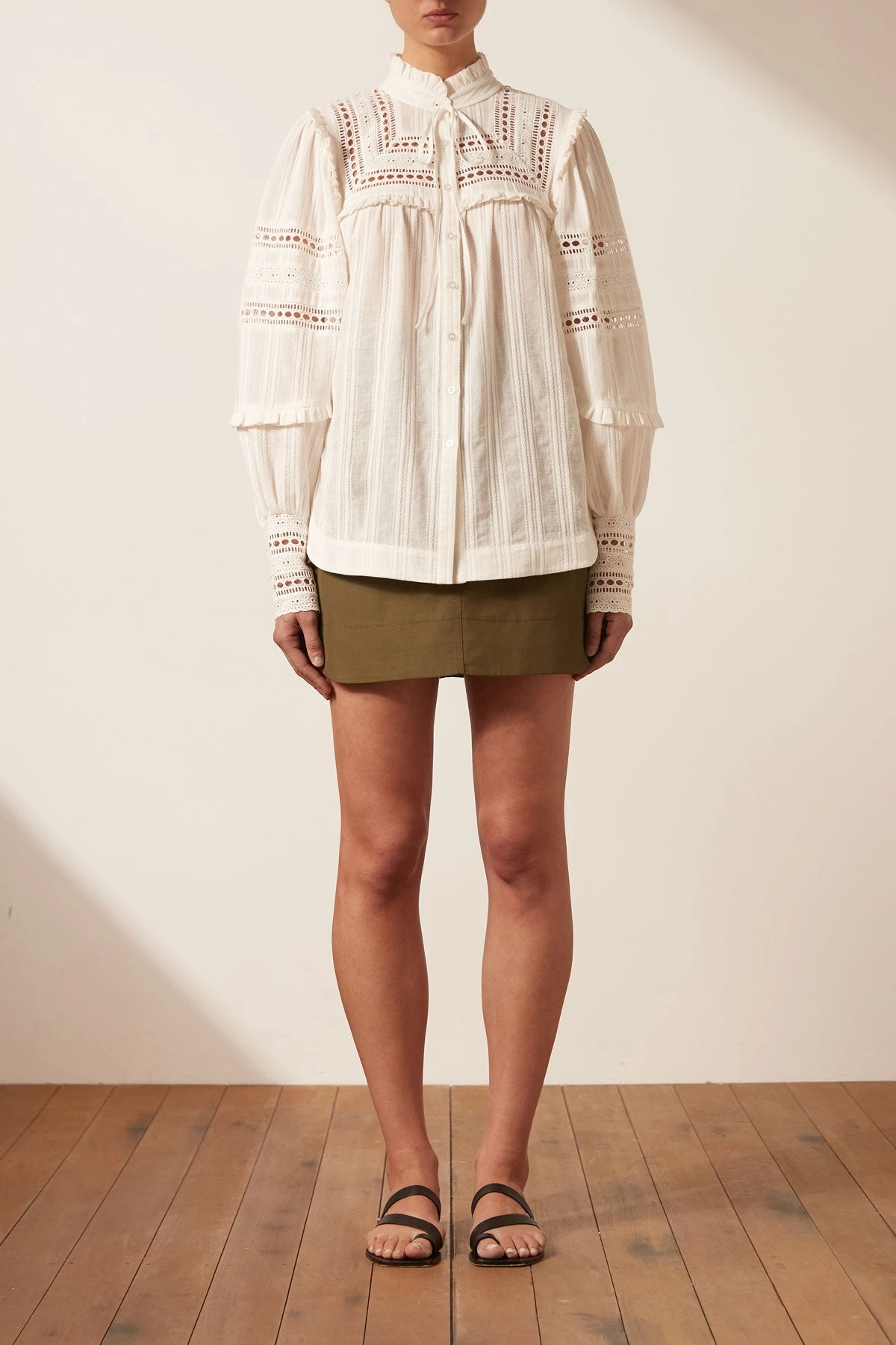 Shona Joy BEST SELLERS LUCIA BALLOON SLEEVE FRILL SHIRT - IVORY 3 Shona Joy BEST SELLERS LUCIA BALLOON SLEEVE FRILL SHIRT - IVORY