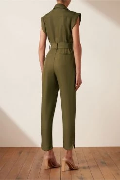 Shona Joy JUMPSUITS MATILDA LINEN UTILITY JUMPSUIT - FOREST