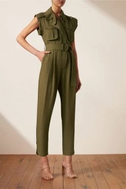 Shona Joy JUMPSUITS MATILDA LINEN UTILITY JUMPSUIT - FOREST