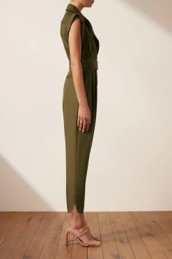 Shona Joy JUMPSUITS MATILDA LINEN UTILITY JUMPSUIT - FOREST