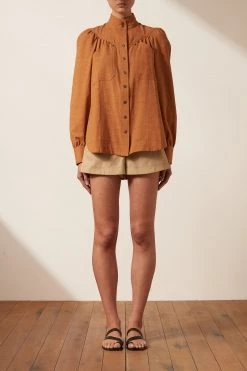 Shona Joy TOPS PRISCILA HIGH NECK UTILITY SHIRT - TURMERIC