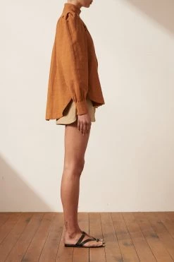 Shona Joy TOPS PRISCILA HIGH NECK UTILITY SHIRT - TURMERIC