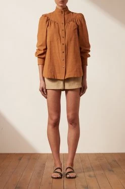 Shona Joy TOPS PRISCILA HIGH NECK UTILITY SHIRT - TURMERIC