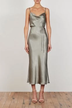 Shona Joy LA LUNE BIAS COWL MIDI DRESS - SAGE