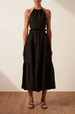 Shona Joy RUBI LINEN BACKLESS MIDI DRESS - BLACK 7 Shona Joy RUBI LINEN BACKLESS MIDI DRESS - BLACK