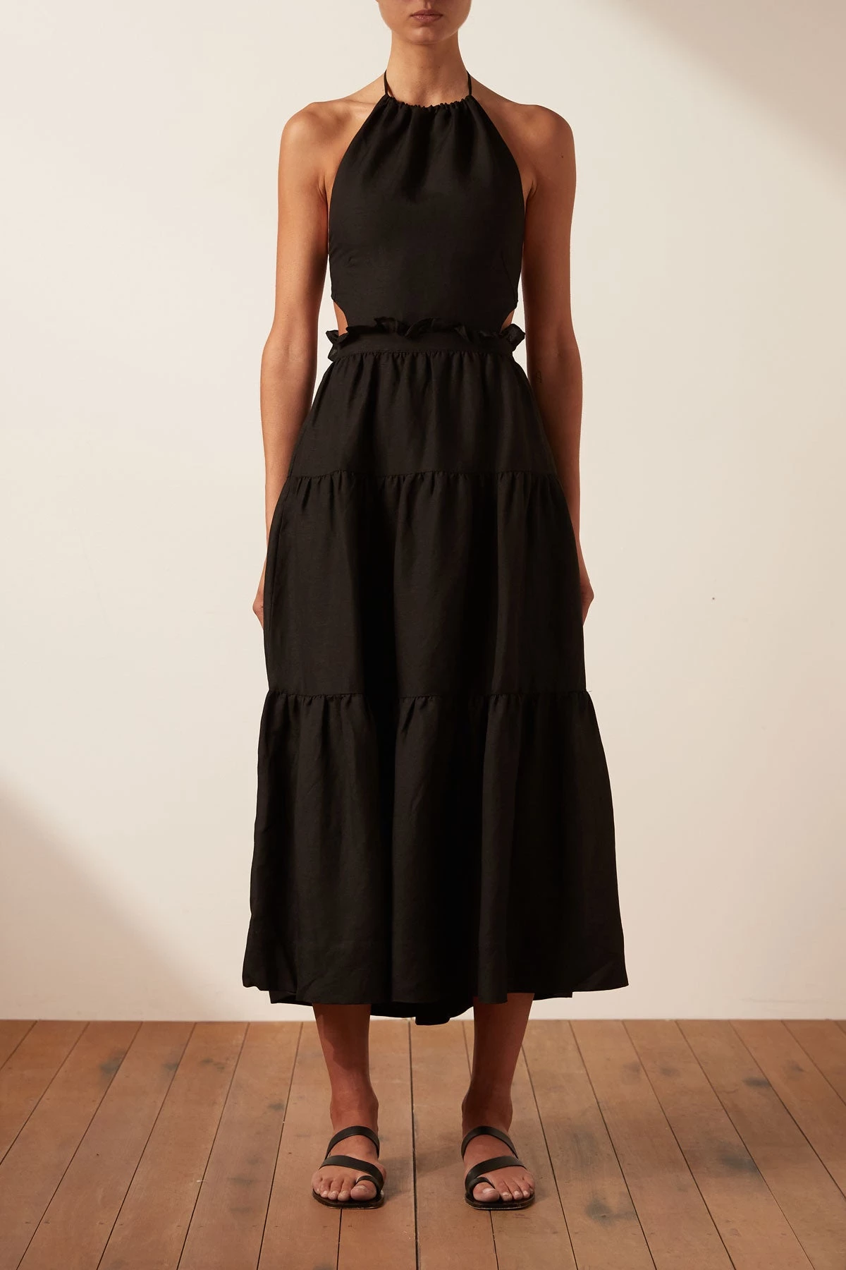 Shona Joy RUBI LINEN BACKLESS MIDI DRESS - BLACK 3 Shona Joy RUBI LINEN BACKLESS MIDI DRESS - BLACK