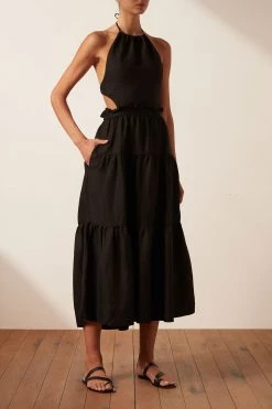 Shona Joy RUBI LINEN BACKLESS MIDI DRESS - BLACK 8 Shona Joy RUBI LINEN BACKLESS MIDI DRESS - BLACK