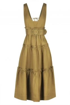 Shona Joy DRESSES RUBI LINEN TIERED MIDI DRESS - CUMIN