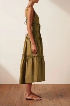 Shona Joy DRESSES RUBI LINEN TIERED MIDI DRESS - CUMIN
