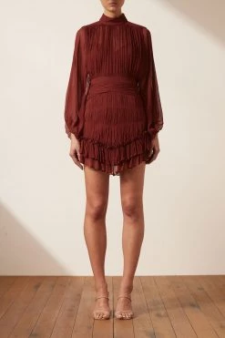 Shona Joy DRESSES SAFIRA LONG SLEEVE MINI DRESS - SANGRIA