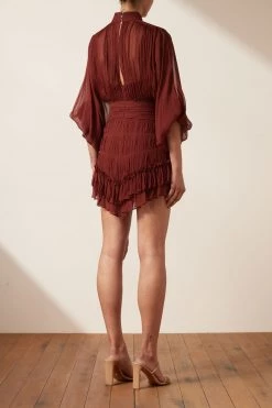 Shona Joy DRESSES SAFIRA LONG SLEEVE MINI DRESS - SANGRIA