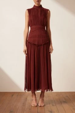 Shona Joy SAFIRA HIGH NECK MIDI DRESS - SANGRIA BEST SELLERS
