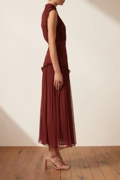 Shona Joy SAFIRA HIGH NECK MIDI DRESS - SANGRIA BEST SELLERS