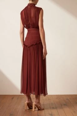 Shona Joy SAFIRA HIGH NECK MIDI DRESS - SANGRIA BEST SELLERS