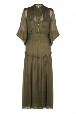 Shona Joy IRIS BUTTON UP RUCHED MIDI DRESS - CUMIN