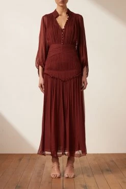 Shona Joy BEST SELLERS SAFIRA BUTTON UP RUCHED MIDI DRESS - SANGRIA