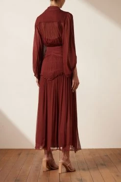 Shona Joy BEST SELLERS SAFIRA BUTTON UP RUCHED MIDI DRESS - SANGRIA