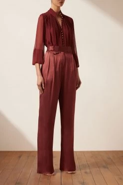 Shona Joy BEST SELLERS SAFIRA BUTTON UP BLOUSE - SANGRIA