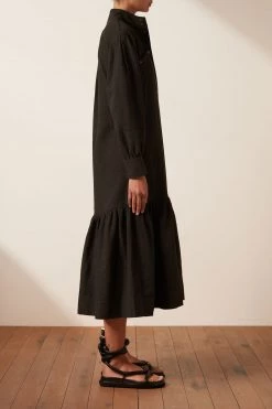 Shona Joy PRISCILA HIGH NECK UTILITY MIDI DRESS - COAL