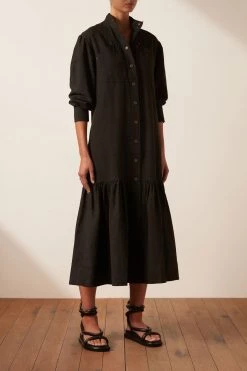 Shona Joy PRISCILA HIGH NECK UTILITY MIDI DRESS - COAL