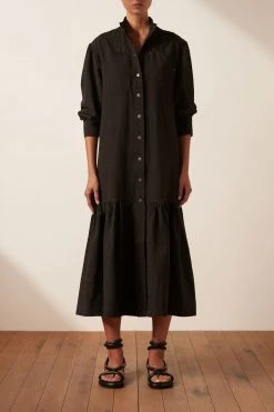 Shona Joy PRISCILA HIGH NECK UTILITY MIDI DRESS - COAL