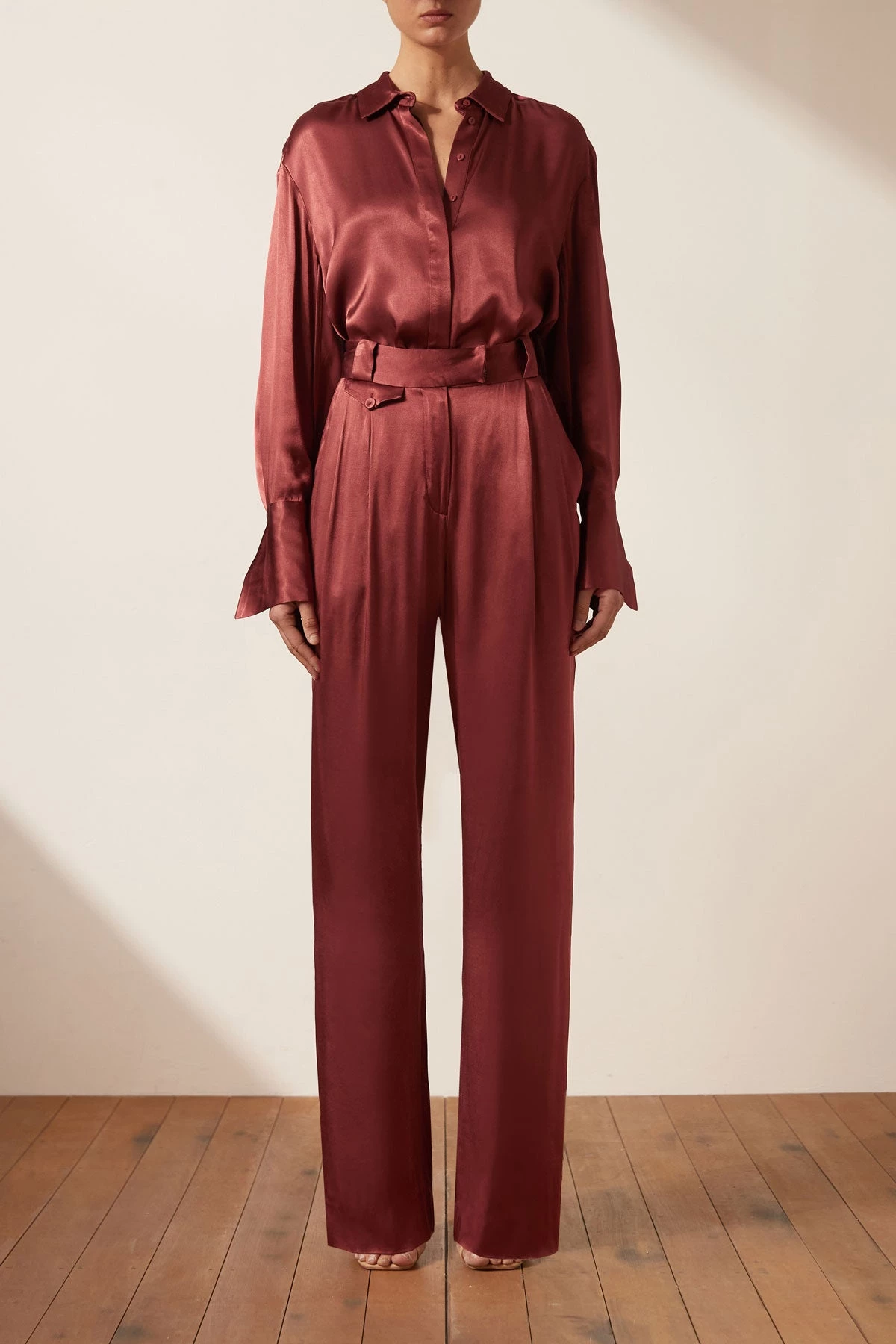 Shona Joy TOPS THALIA TUXEDO SHIRT - SANGRIA 3 Shona Joy TOPS THALIA TUXEDO SHIRT - SANGRIA