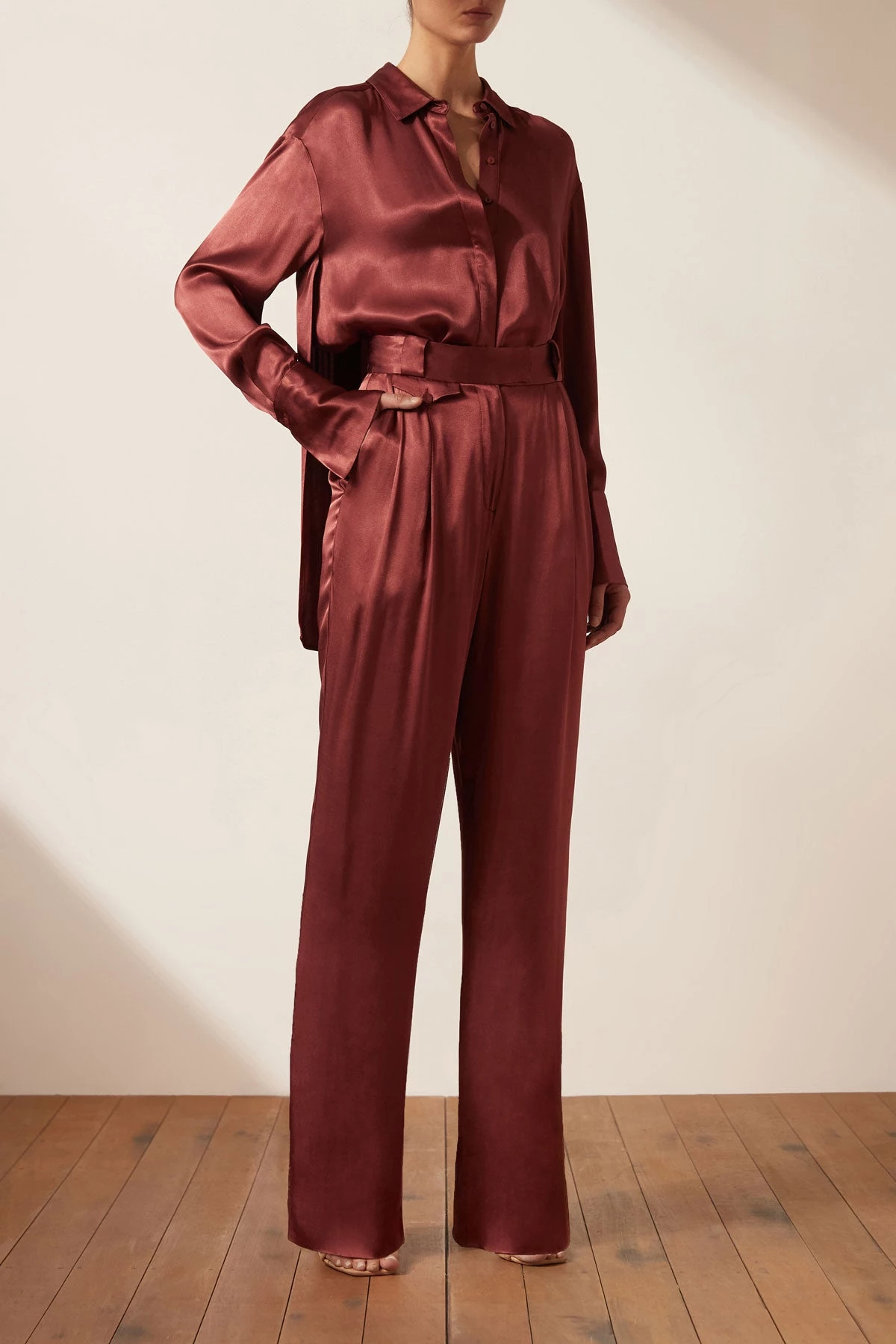 Shona Joy TOPS THALIA TUXEDO SHIRT - SANGRIA 4 Shona Joy TOPS THALIA TUXEDO SHIRT - SANGRIA