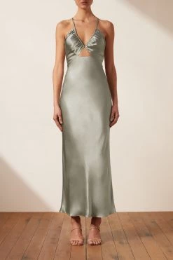 Shona Joy LA LUNE RUCHED BODICE MIDI DRESS - SAGE