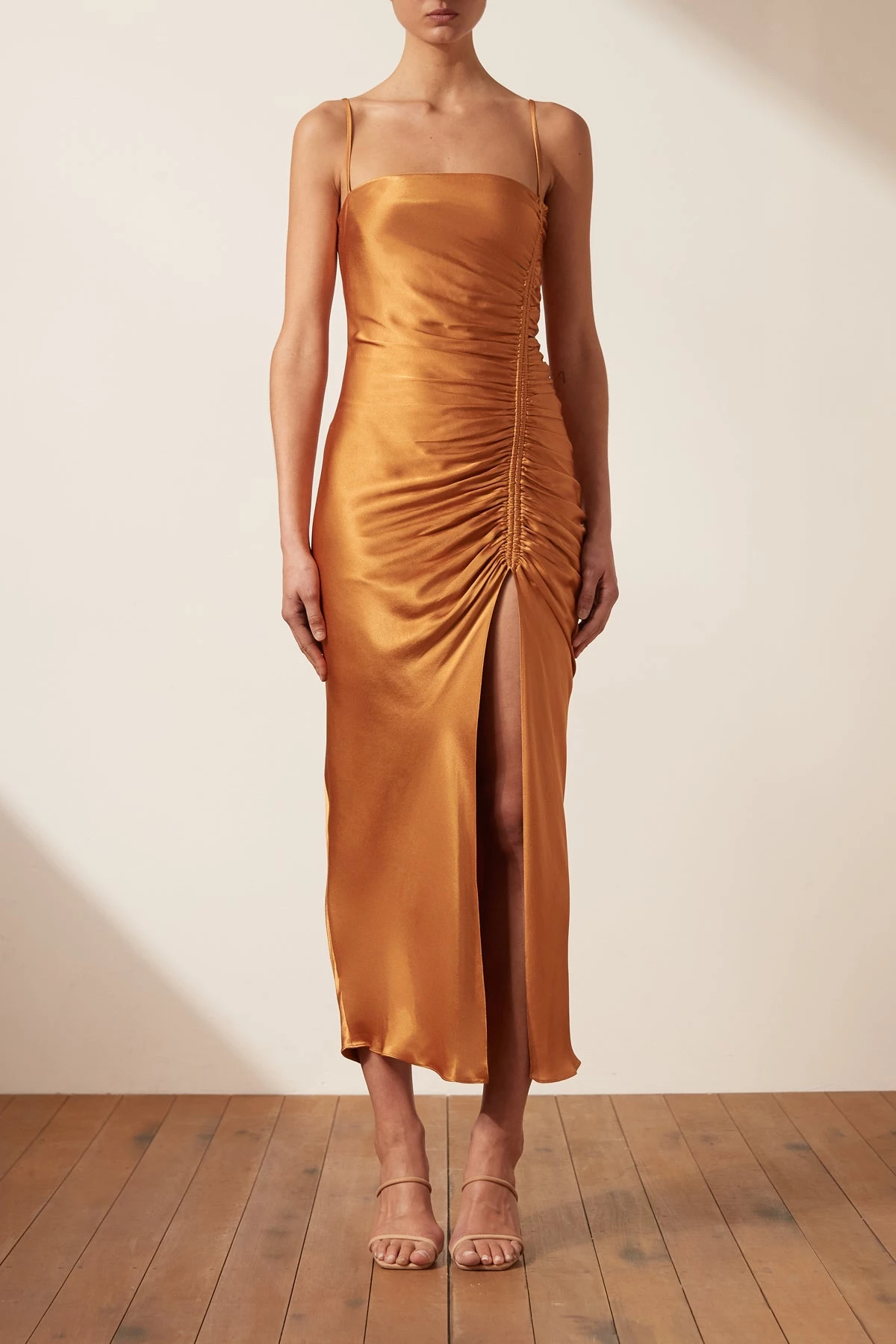 Shona Joy LILY BIAS RUCHED MIDI DRESS - TURMERIC DRESSES 2 Shona Joy LILY BIAS RUCHED MIDI DRESS - TURMERIC DRESSES