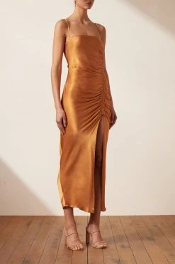 Shona Joy LILY BIAS RUCHED MIDI DRESS - TURMERIC DRESSES 7 Shona Joy LILY BIAS RUCHED MIDI DRESS - TURMERIC DRESSES