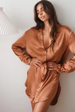 Shona Joy DRESSES LA LUNE LOUNGE SHIRT DRESS - COPPER