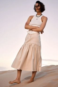 Shona Joy SIERRA FIT AND FLARE MIDI SKIRT - CREAM SKIRTS