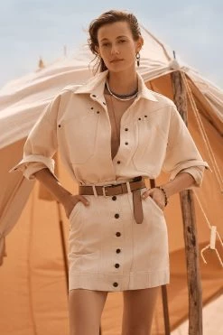 Shona Joy SIERRA OVERSIZED UTILITY SHIRT - CREAM TOPS