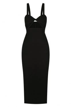 Shona Joy SIMONE FITTED CUT OUT MIDI DRESS - BLACK DRESSES