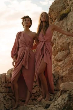 Shona Joy LUXE TIE FRONT ONE SHOULDER DRESS - ROSE