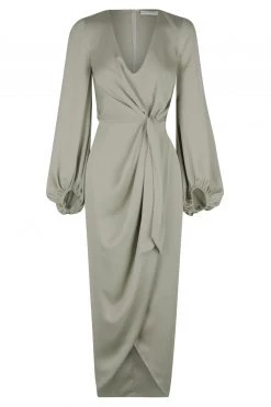 Shona Joy LUXE TIE FRONT BALLOON SLEEVE MIDI DRESS - EUCALYPTUS DRESSES