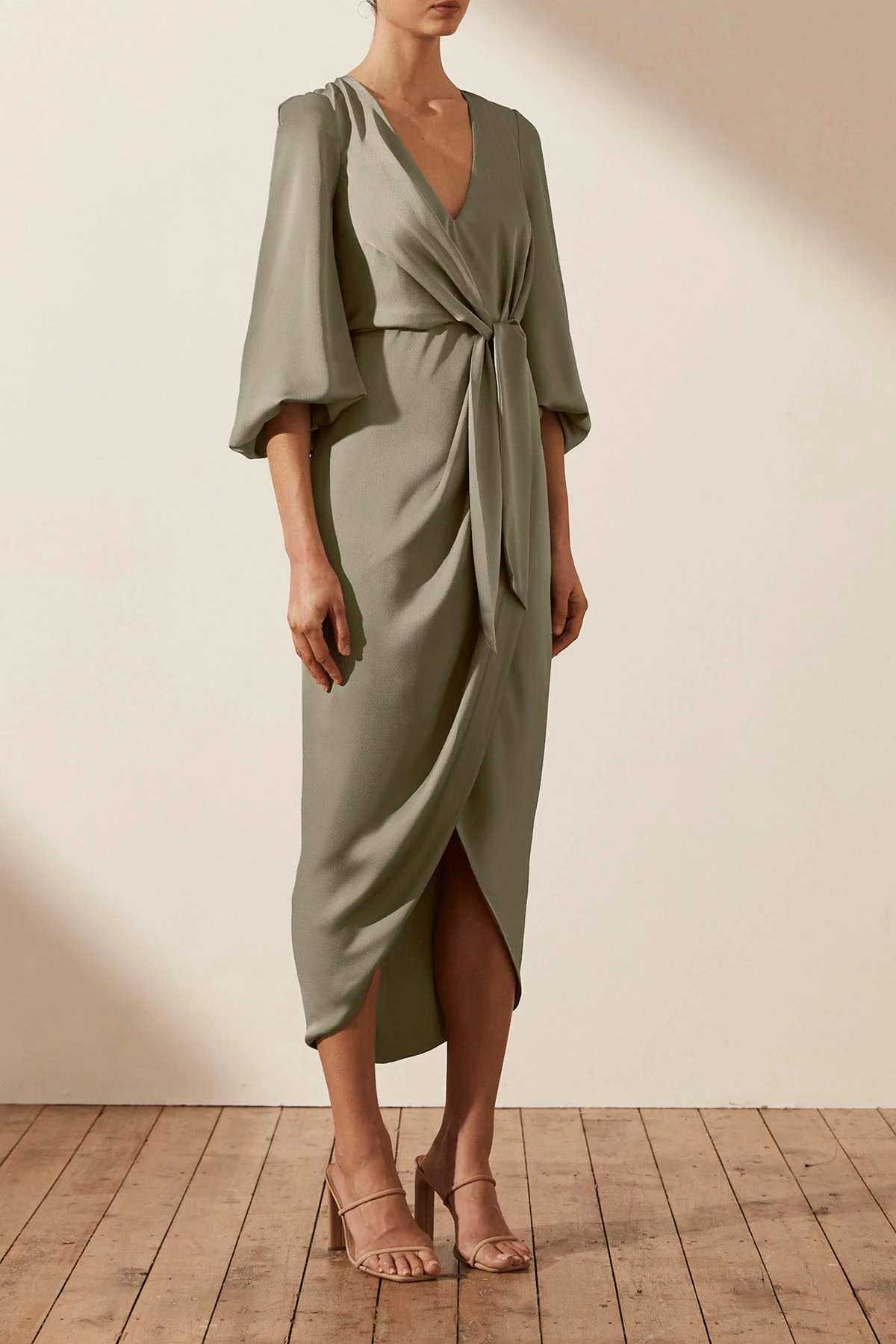 Shona Joy LUXE TIE FRONT BALLOON SLEEVE MIDI DRESS - EUCALYPTUS DRESSES 3 Shona Joy LUXE TIE FRONT BALLOON SLEEVE MIDI DRESS - EUCALYPTUS DRESSES