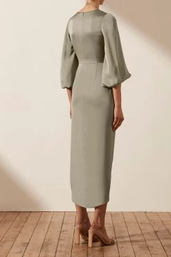 Shona Joy LUXE TIE FRONT BALLOON SLEEVE MIDI DRESS - EUCALYPTUS DRESSES 9 Shona Joy LUXE TIE FRONT BALLOON SLEEVE MIDI DRESS - EUCALYPTUS DRESSES