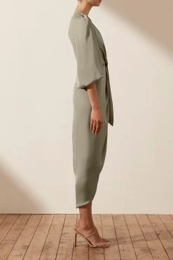 Shona Joy LUXE TIE FRONT BALLOON SLEEVE MIDI DRESS - EUCALYPTUS DRESSES 8 Shona Joy LUXE TIE FRONT BALLOON SLEEVE MIDI DRESS - EUCALYPTUS DRESSES